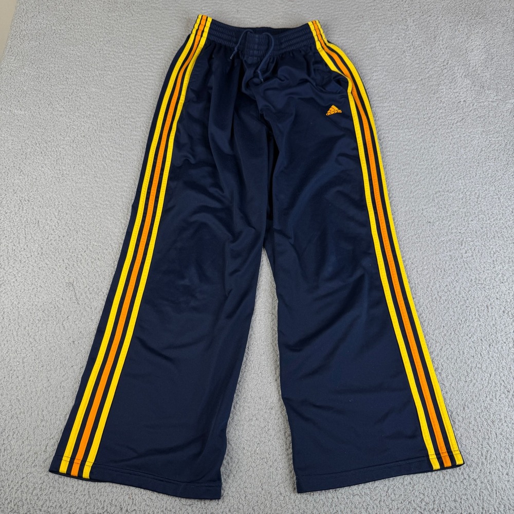 Adidas Track Pants Mens M Navy Blue Yellow Orange 3-Stripe Athletic Sweatpants